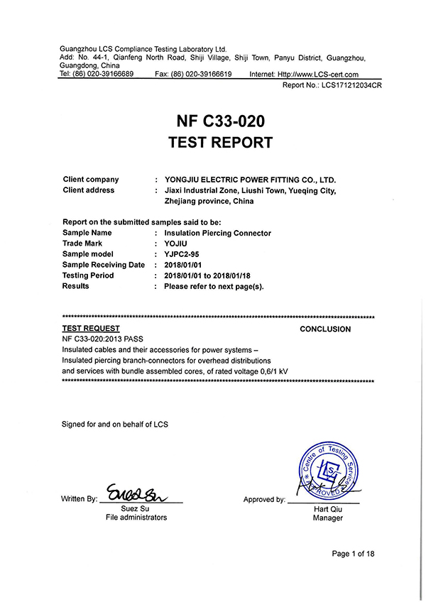 Certificates - Yongjiu Electric Power Fitting Co., Ltd.